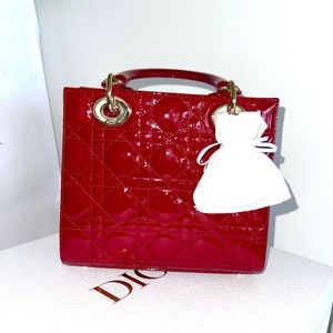 DIOR Lady Cherry patent small purse brand new BOX BAG RECEIPT BOWS DIOR NOTEBOOK